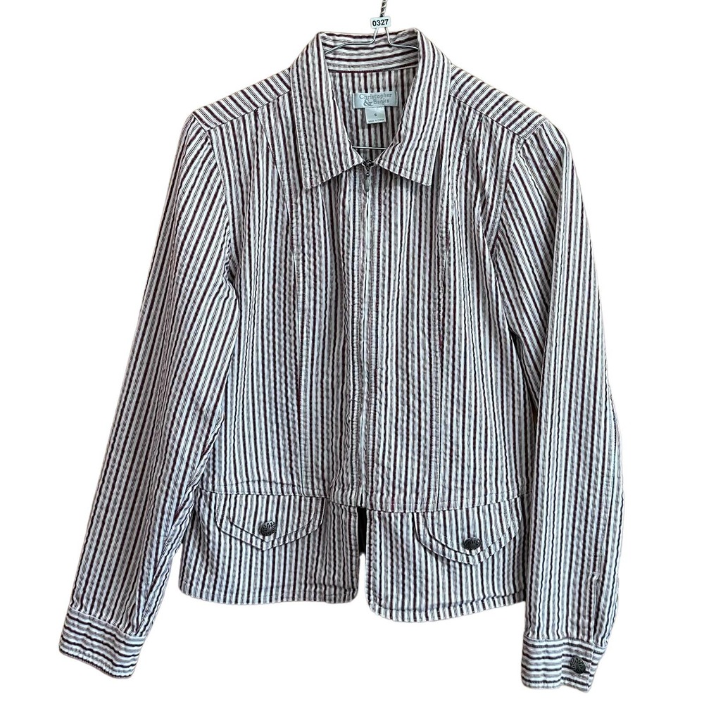 EUC, Christopher & Banks Women's Small Long Sleeve Striped Multicolor Zip Jacket